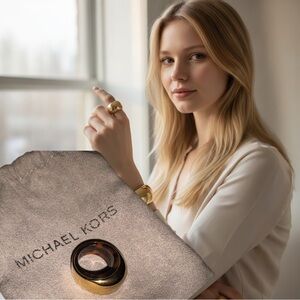 Michael Kors Gold-Tone Ring with tortoise shell, size 6, comes with MK Pouch